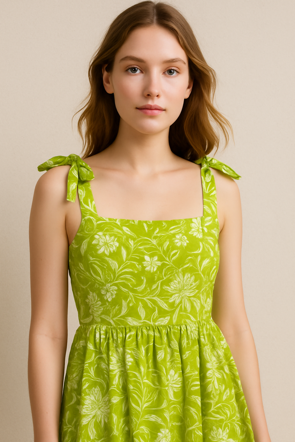 Lime Green Floral Cotton Tie-Strap Top