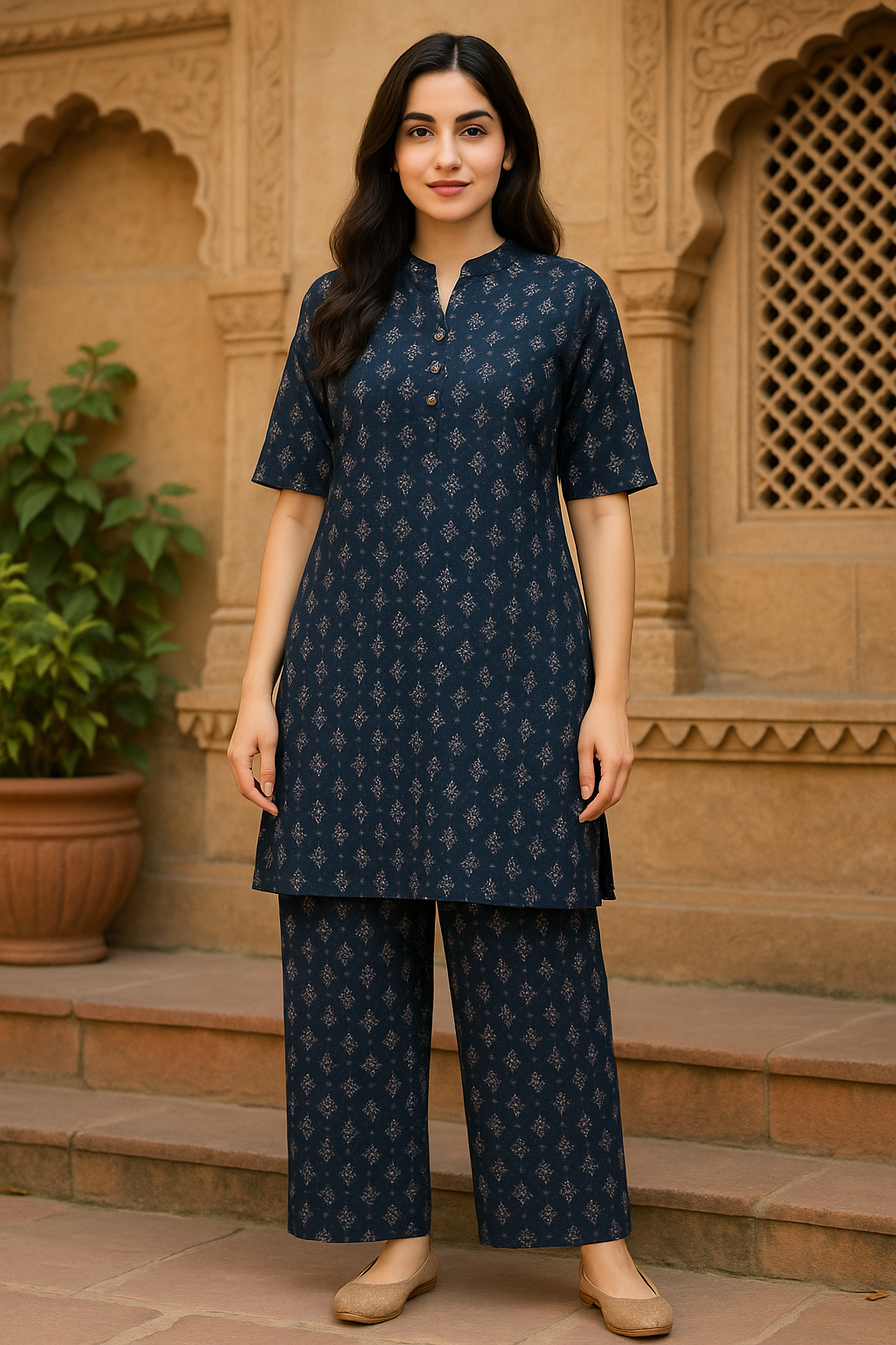 Black Printed Cotton Co-ord Set for Women